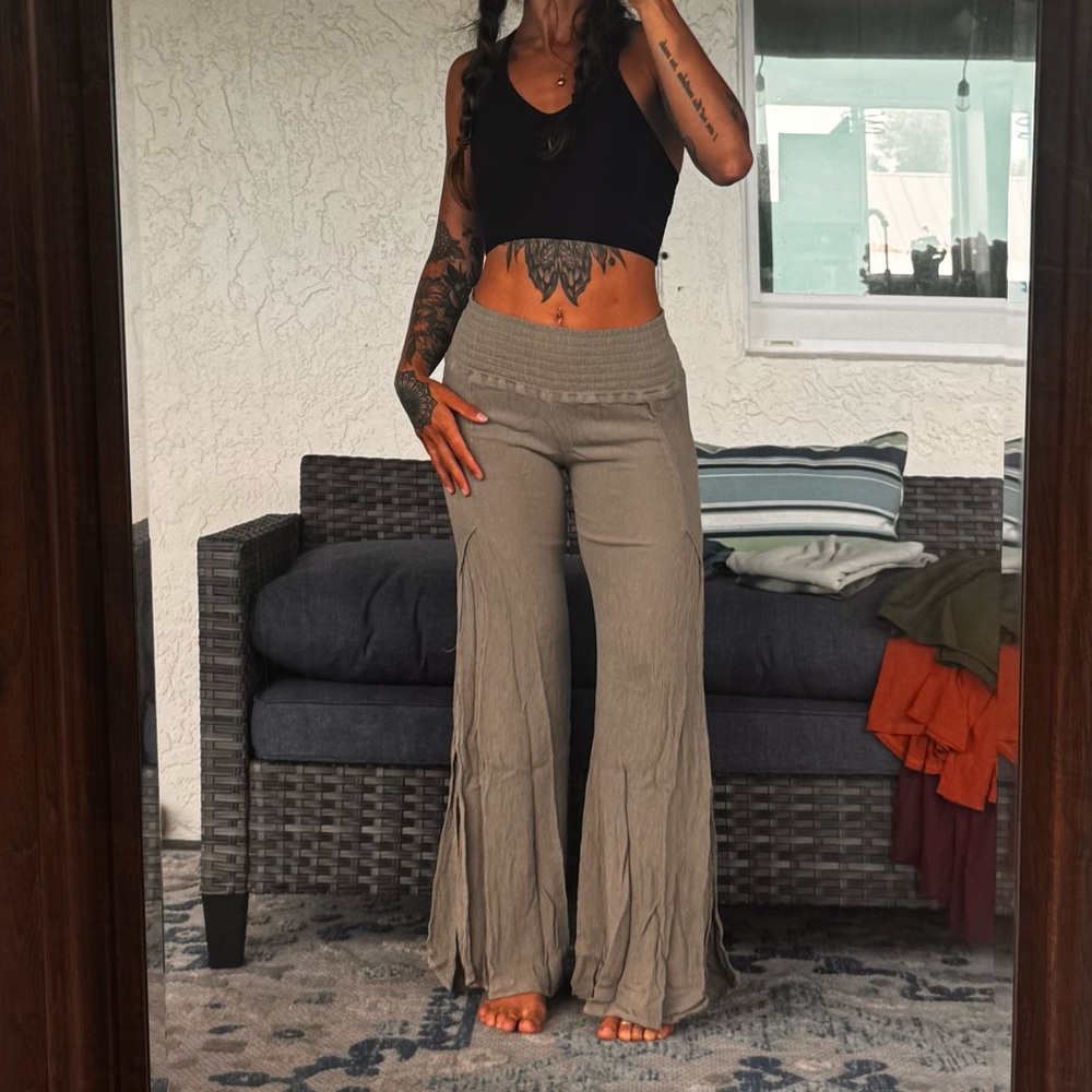 Green flowy pants